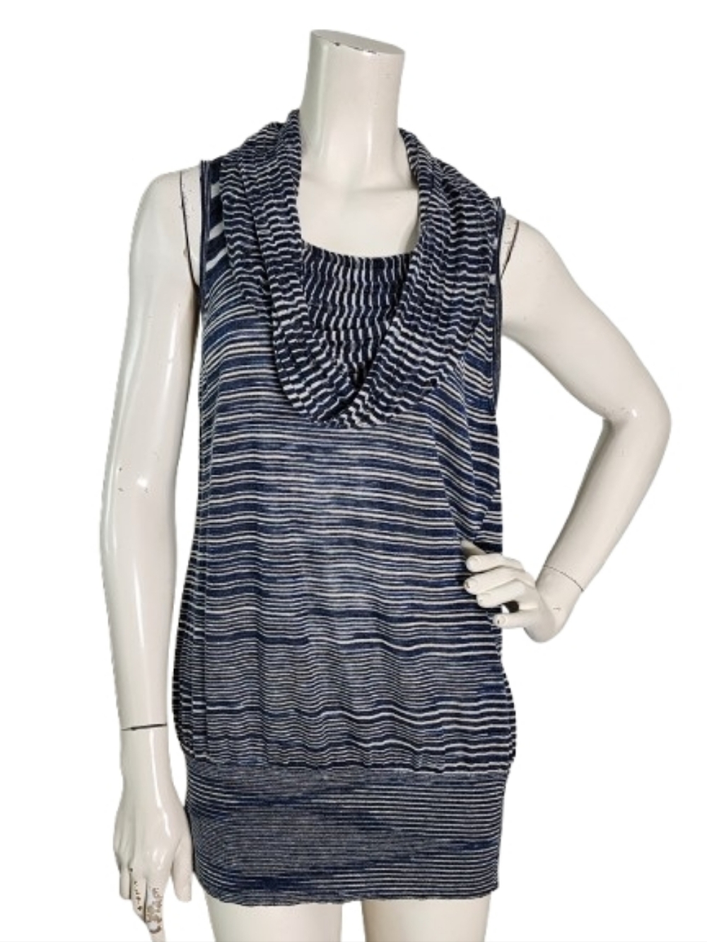 Elie Tahari Sleeveless Knit Tunic Women's S Blue Linen Cowl Neck